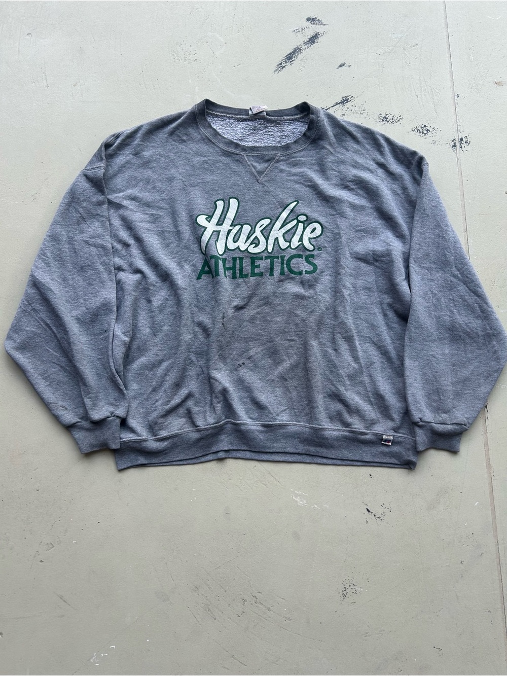 Russell Athletic Gray Crewneck Sweatshirt with Huskie Athletics Logo